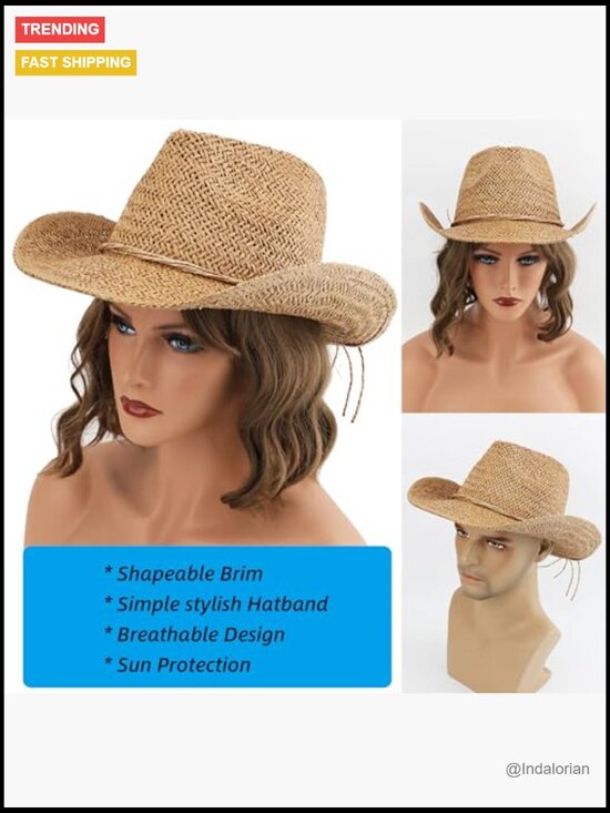 Short Brim Straw Cowboy Hat with Adjustable Chin Strap